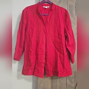 JM Collection Fushia Red 100% linen button down top. Size 14